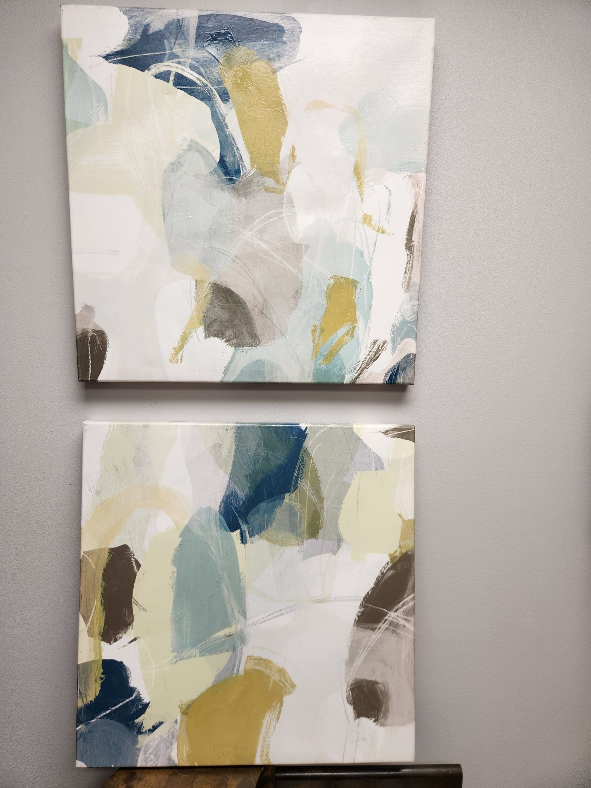 Set of 2 abstract paintings in blue and gold