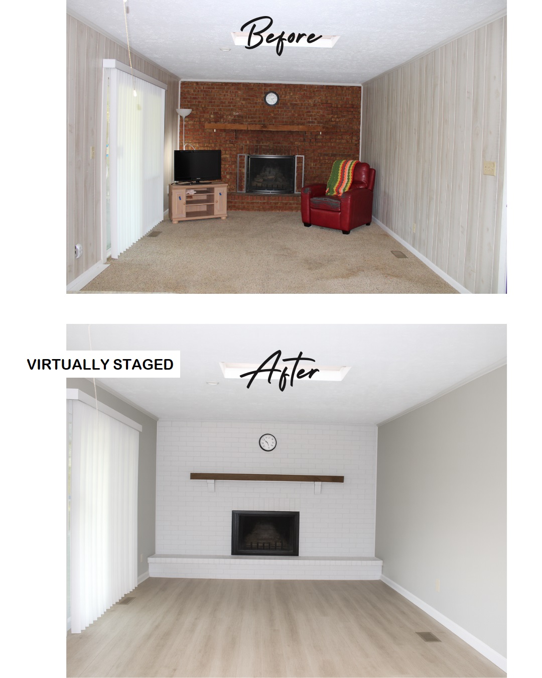 Before and After View of Family Room 1100 S Elm Street Before and After View of Family Room 1100 S Elm Street