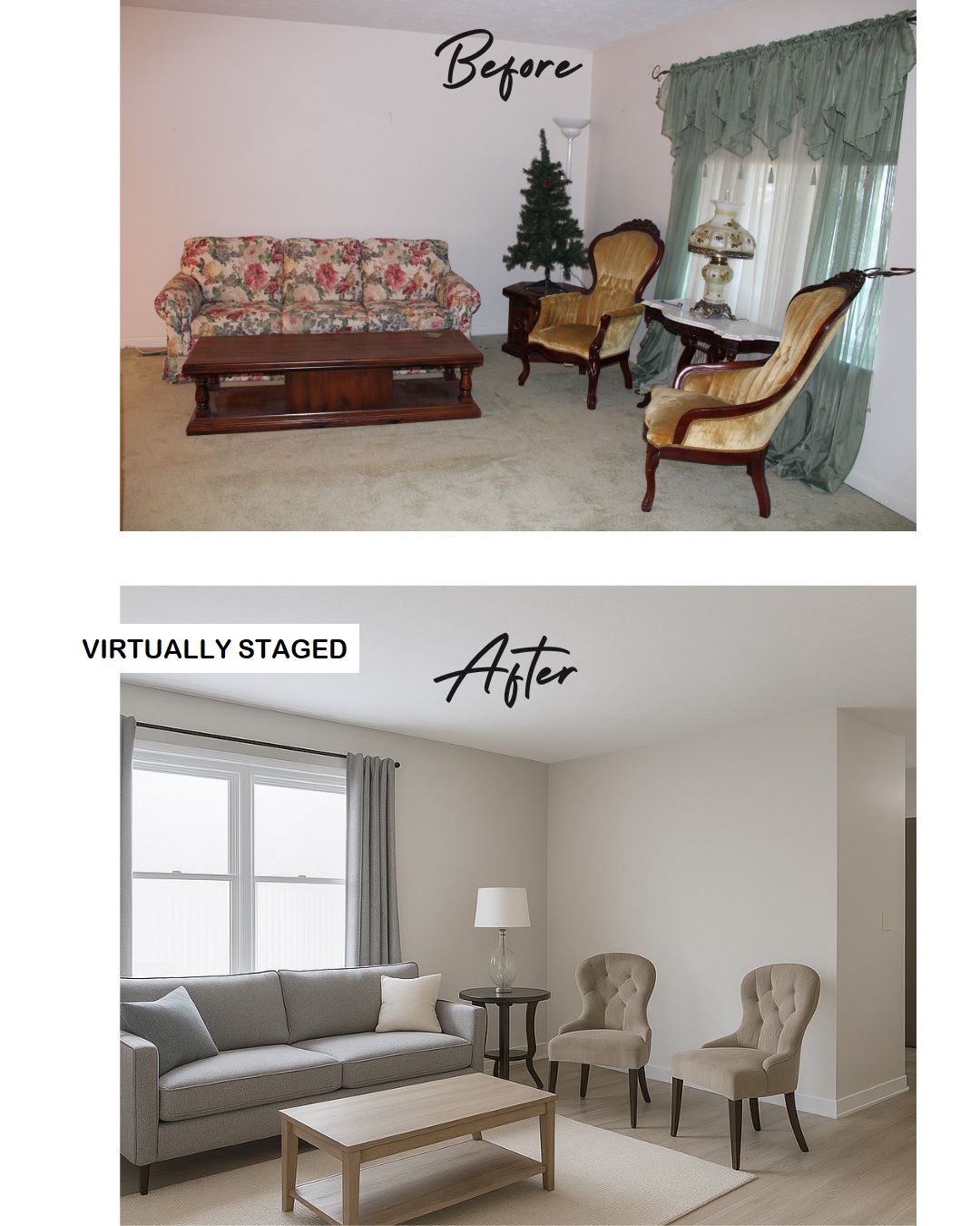 Before and After View of LIving Room 1100 S Elm Street Before and After View of LIving Room 1100 S Elm Street